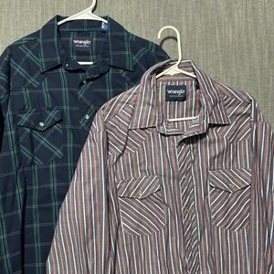 Wrangler Western Shirts Lot of 2 Mens XL XLT Pearl Snap Plaid Stripe WTMH90494
